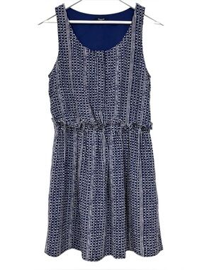 Madewell Blue White Batik Print Silk Paperbag Ruffle Waist Dress Size 8 Womens
